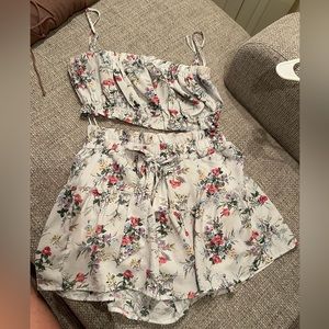 Two Piece Set, White with Flowers (Slightly Faded White)